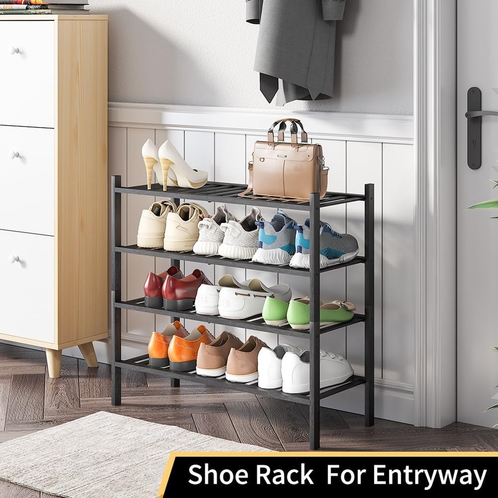 4-Tier Bamboo Shoe Rack for Entryway, Stackable | Heavy Duty | Multi-Function...