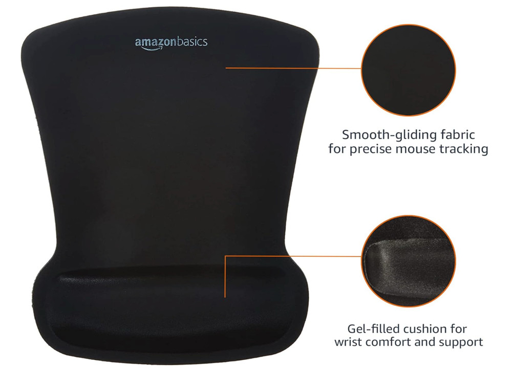 Amazon Basics Rectangular Gel Computer Mouse Pad with Wrist Support Rest