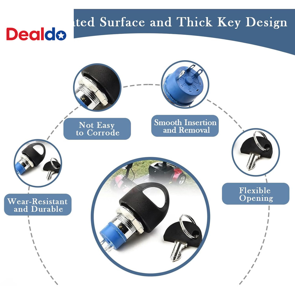 Mobility Scooter Key Switch, Ignition Starter on off Switch Lock, Electric Vehic