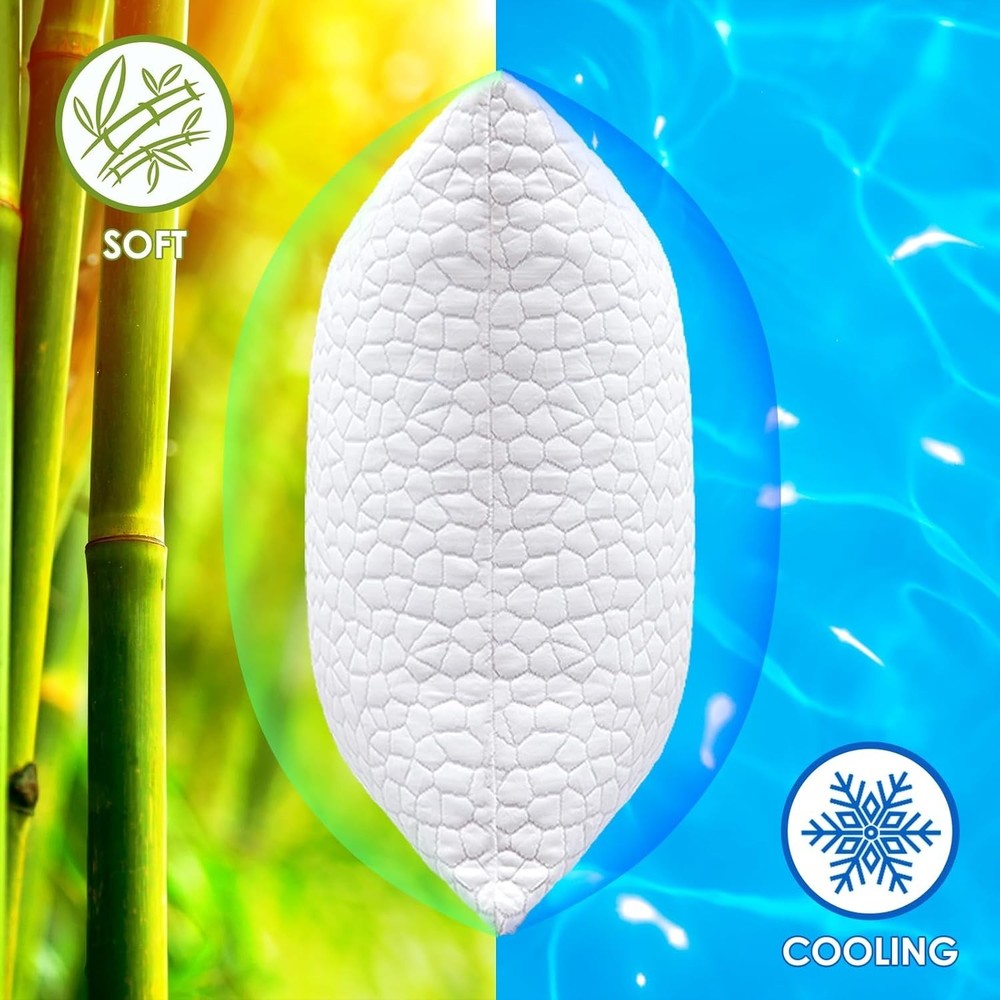 Queen Size Cooling Bed Pillows - Shredded Foam, Adjustable & Machine Washable