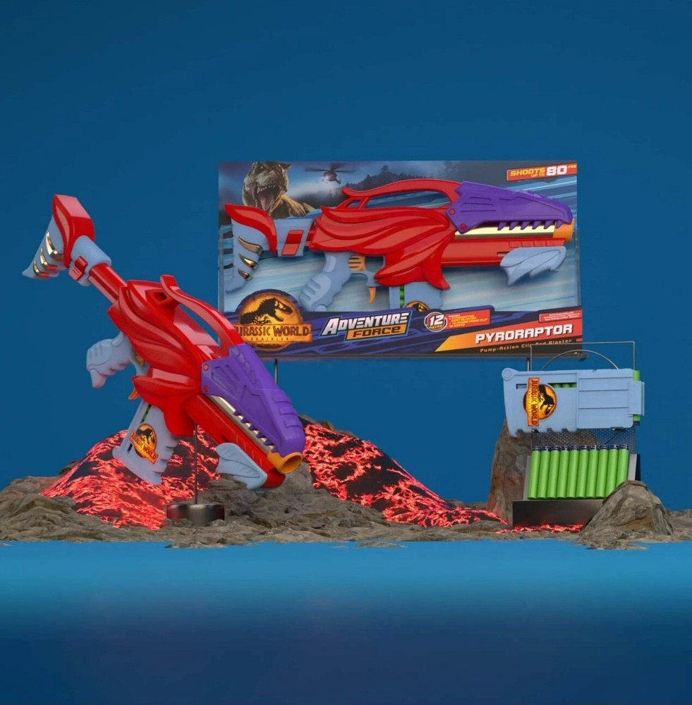 Adventure Force Pyroraptor Pump-Action Clip-FedBlaster - Compatible with Nerf