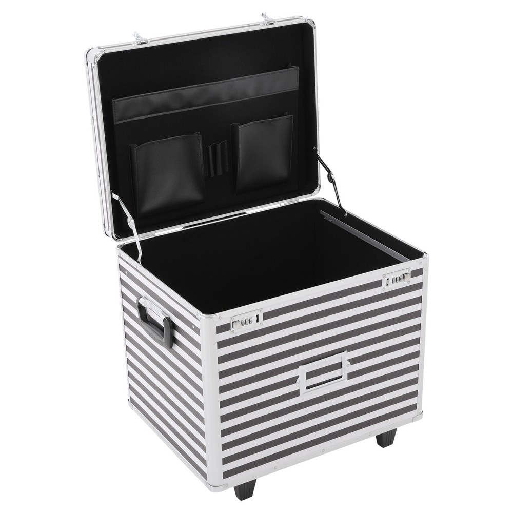 Striped style Rolling File Storage Case, Lockable File Box with Telescopic Pole