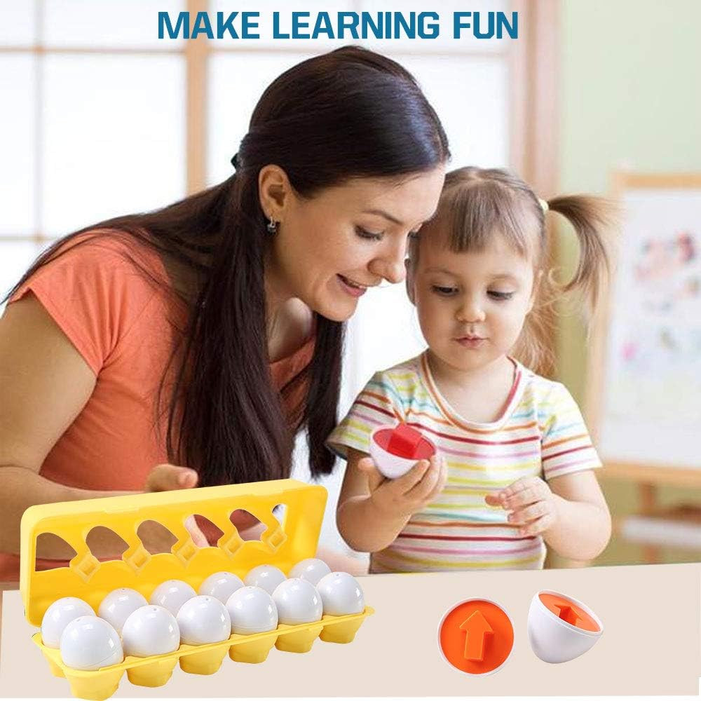 Fun Easter Egg Matching Toy Set (12 Eggs) - Toddler STEM Easter Basket Stuffers,