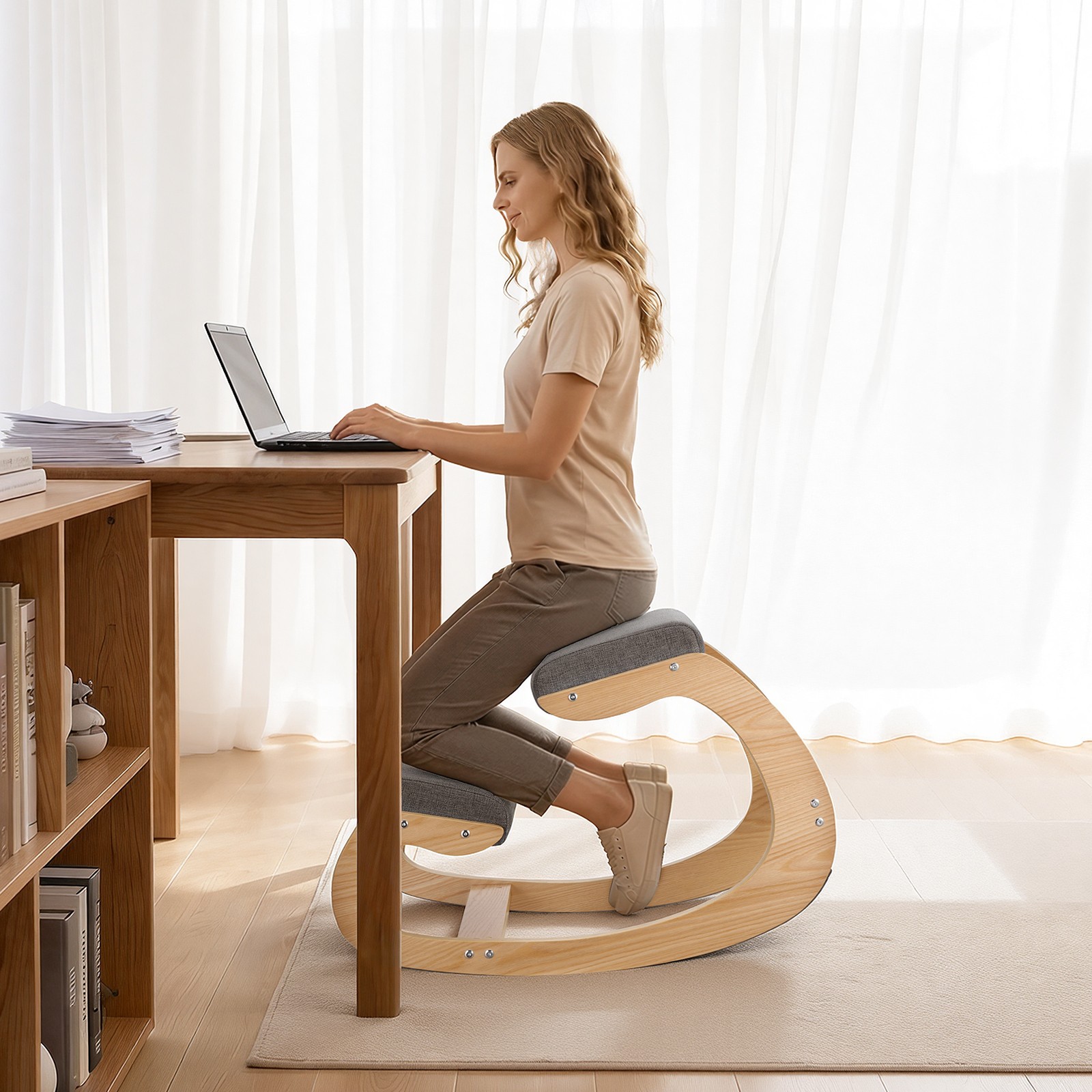 VEVOR Ergonomic Kneeling Chair with Thick Cushions Adjustable Height Gray