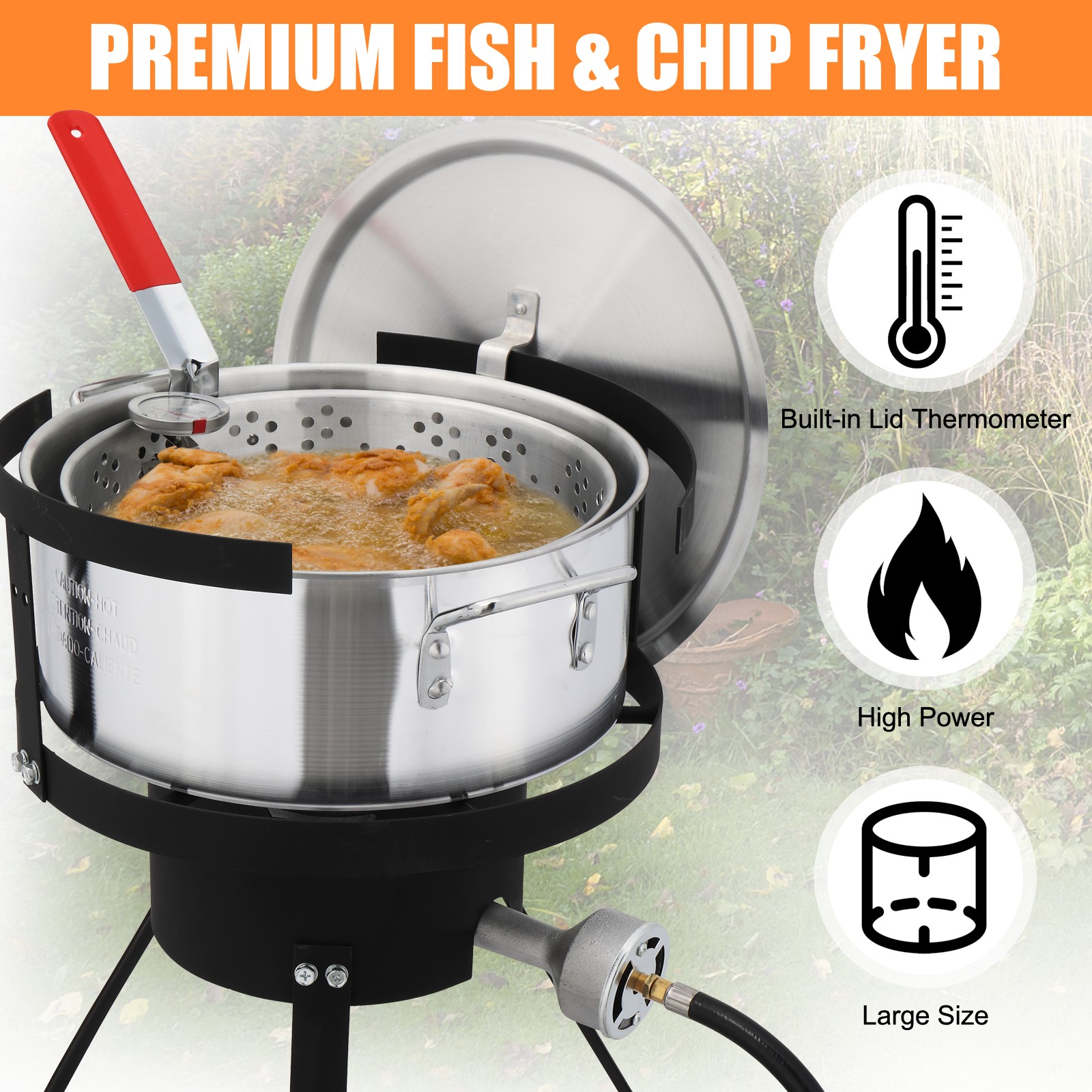 Outdoor Propane Deep Fryer with 10Qt Fryer Pot Strainer Basket Aluminum Pot