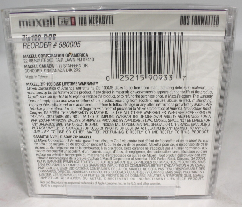 Maxell Zip 100 Disk 100MB DOS Formatted For Zip Drive 2 Pack New Sealed