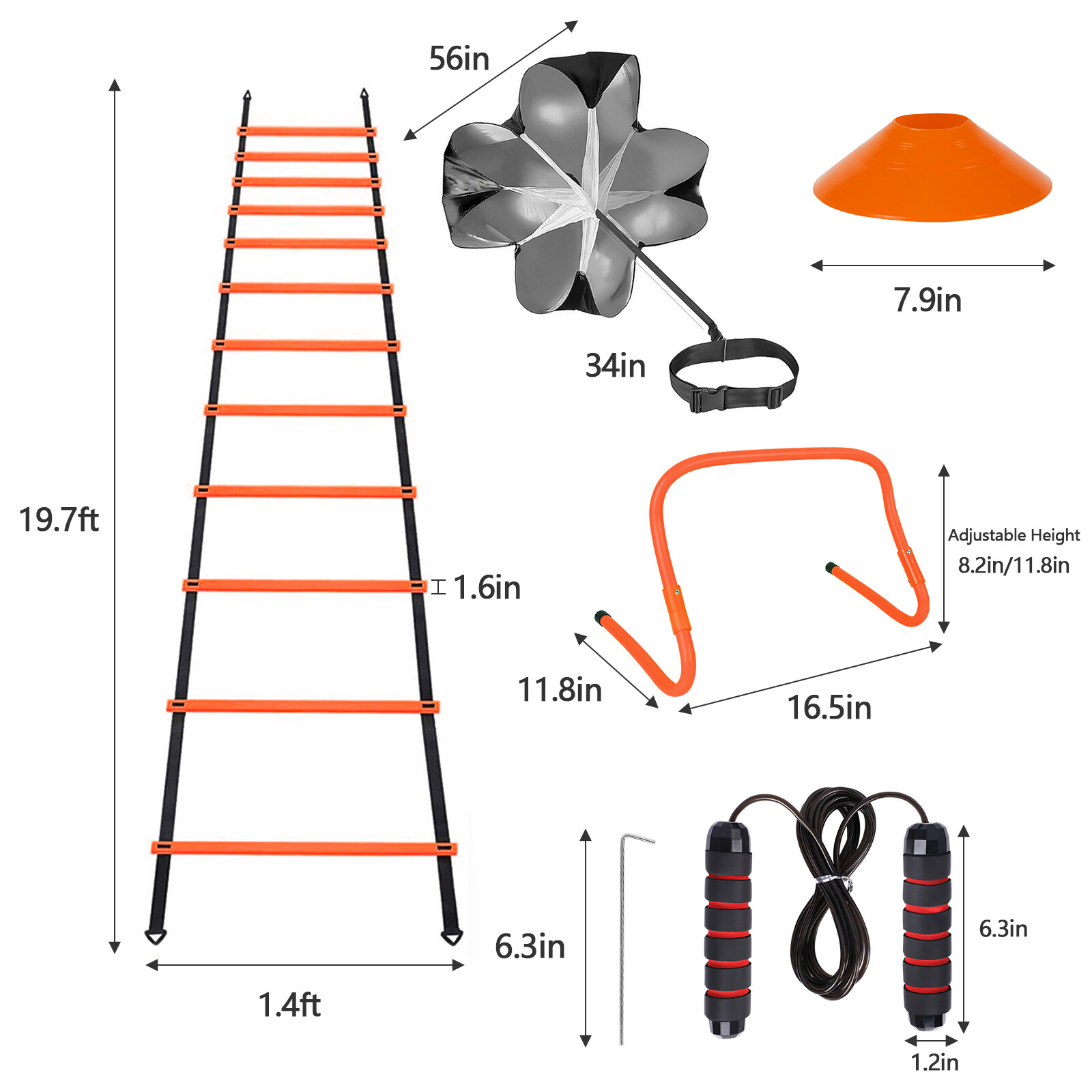 42pcs Agility Ladder Football Training Equipment Set 4 Agility Hurdles 24 Cones