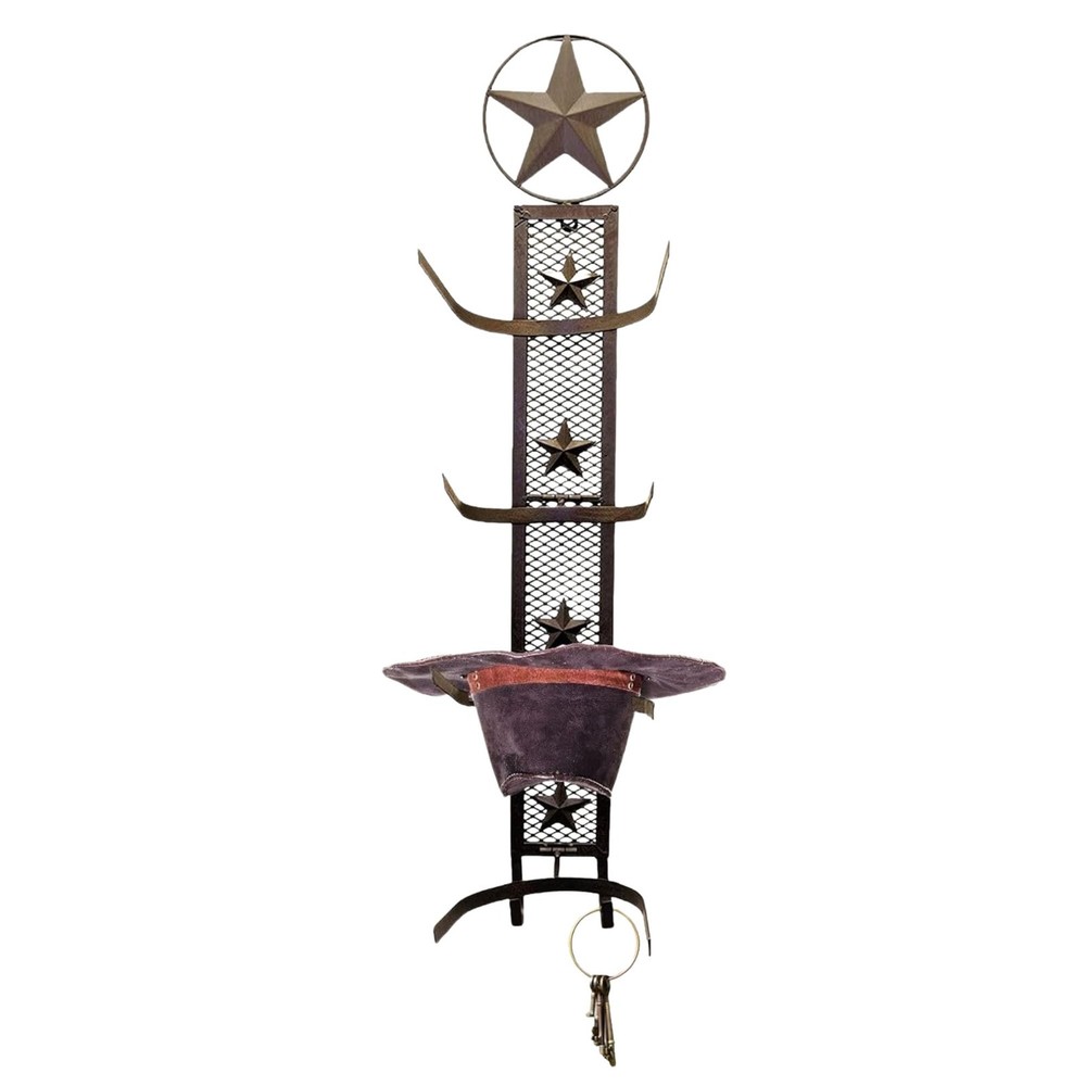 Rustic Metal Star Cowboy Hat Rack – 4 Slot Wall Mount Display