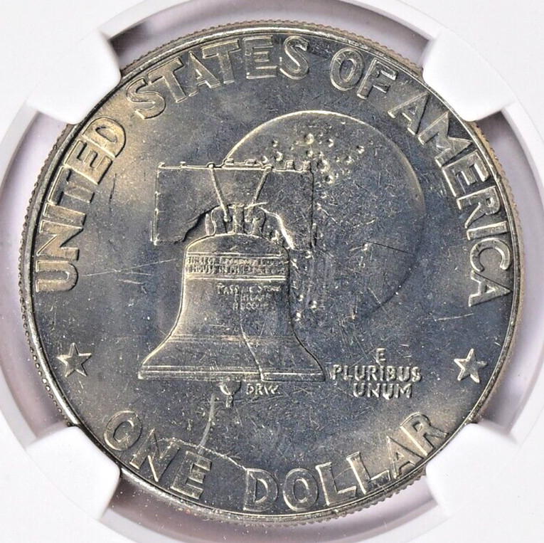 1976 D Eisenhower Dollar IKE NGC MS 64 Reverse Struck Thru Mint Error Through