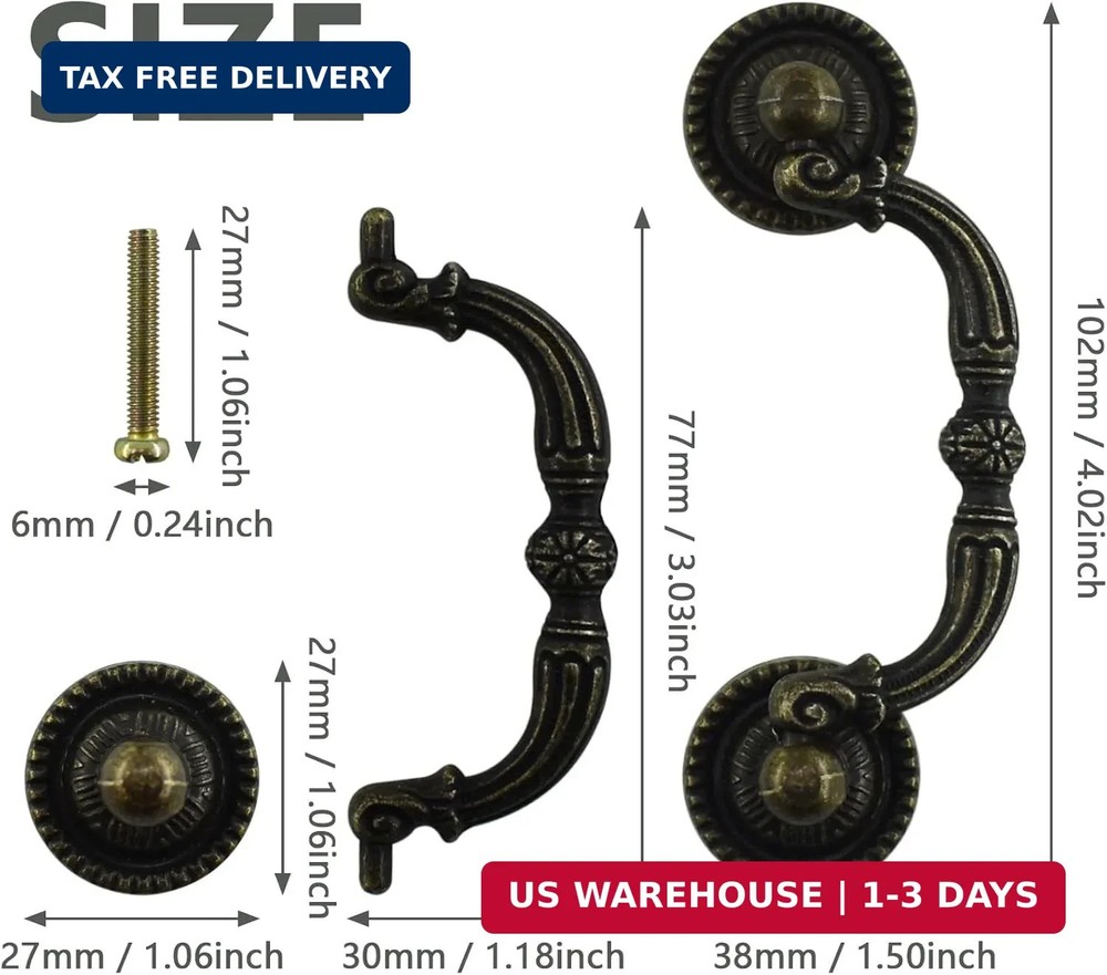 BDS-HOME 2pack 3" Bronze Vintage Pulls Handles Antique Decorative Drawer Knobs P