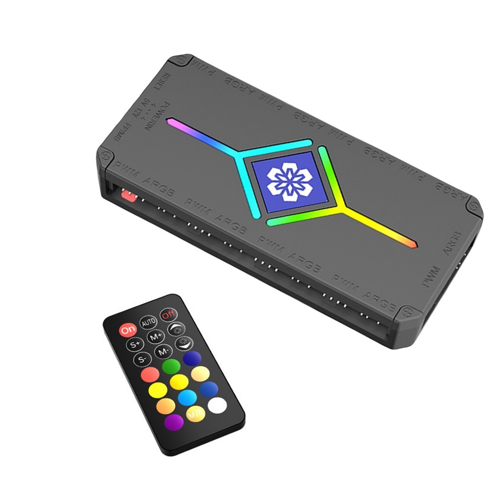 9 Port ARGB Controller with Remote & Sync Cable 3A Power for PC Fan Lighting