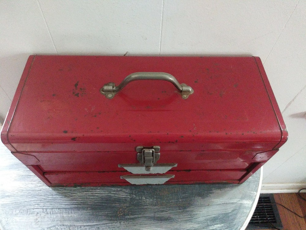 Vintage Metal Toolbox 2 Drawer Red