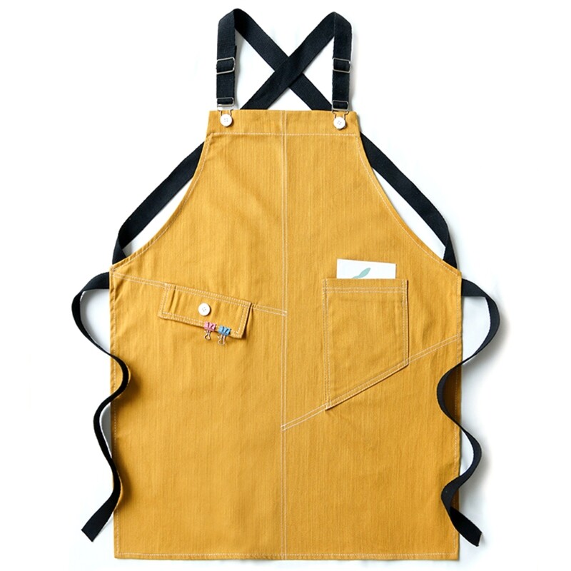 Solid Color Apron with Pocket for Cross Back Adjustable Buckle Kitchen Bib