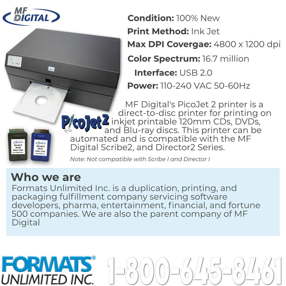 MF Digital PicoJet 2 DIsc printer CD DVD Blu-ray