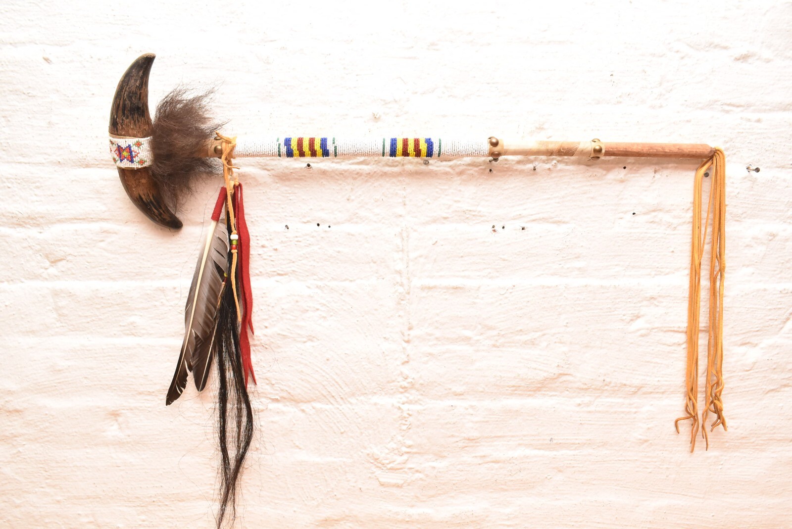 VTG Native American Ceremonial Double-Horn Ghost Dance War Club Atq 28" Beaded