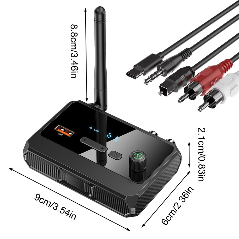 Bluetooth 5.3 Home Stereo Audio Receiver AUX USB Optical HD Music to RCA Adapter