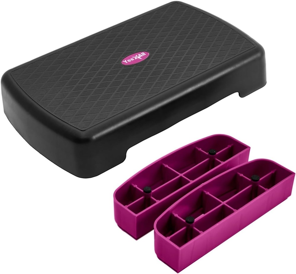 18.9" Aerobic Exercise Step Platform with 2 Risers, Adjustable Height Workout...