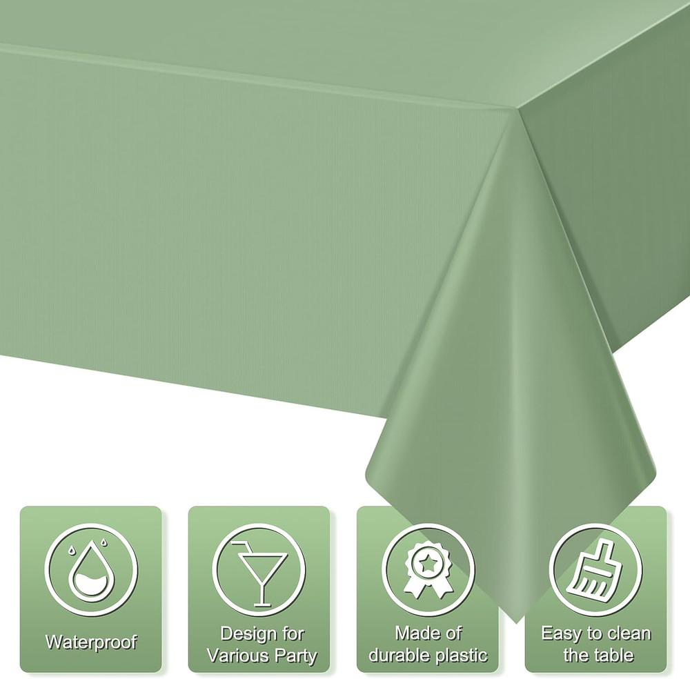 10Pack Sage Green Plastic Tablecloths for Rectangle Tables, Light Green Disposab