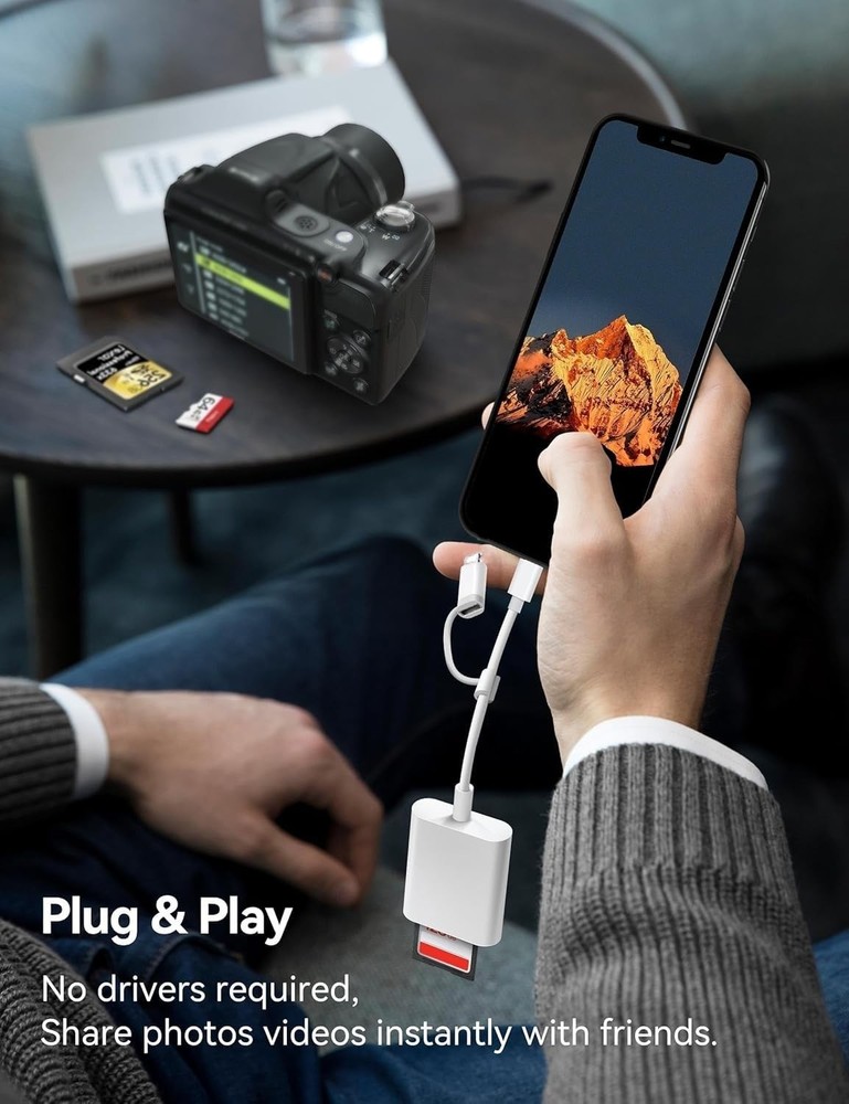 SD Card Reader for iPhone iPad Mac, Dual Connector Lightning & USB C Memory C...