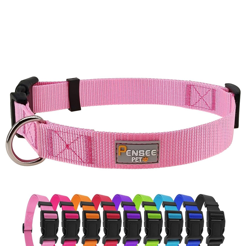 Pink Dog Collar Basic Adjustable Dog Collars for Puppy Small Medium Large Dog...