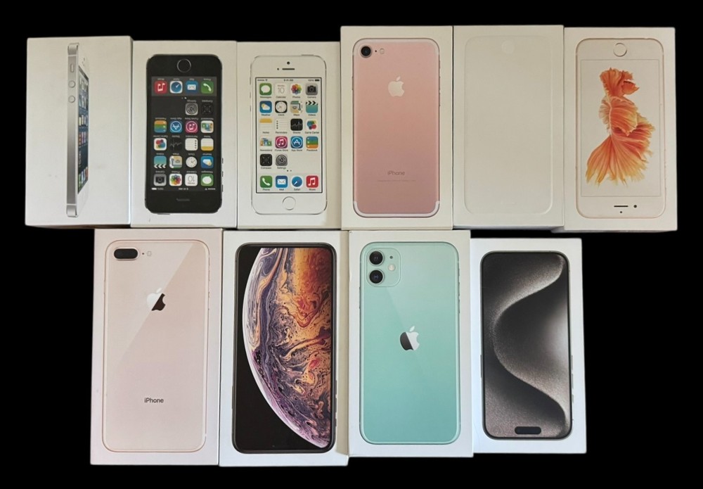 10 Apple Original iPhone Empty Boxes Gens 5 thru 15pro + 1 hdphon + 2 USB Blocks