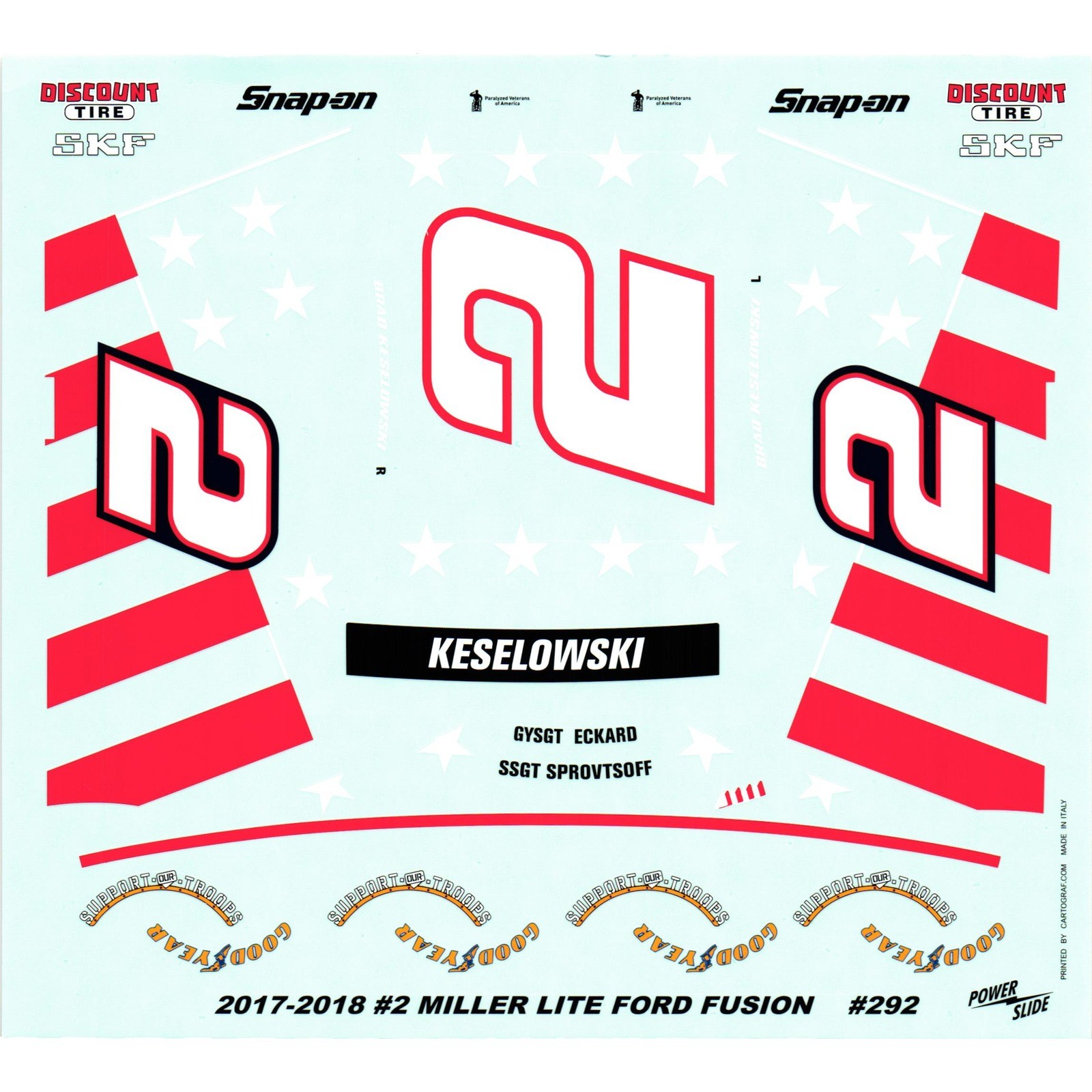 PowerSlide Brad Keselowski #2 Miller Lite 1:25 Ford Fusion Decals