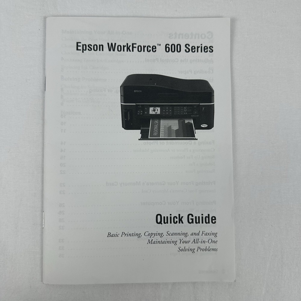 Epson WorkForce 600 Series Printer Manuals - Quick Guide & Network Installation