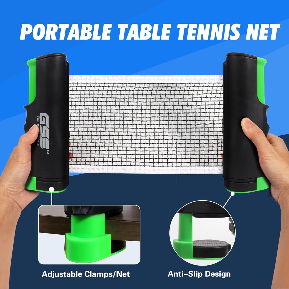 Adjustable Retractable Ping Pong Net & Posts Portable Table Tennis Clamp