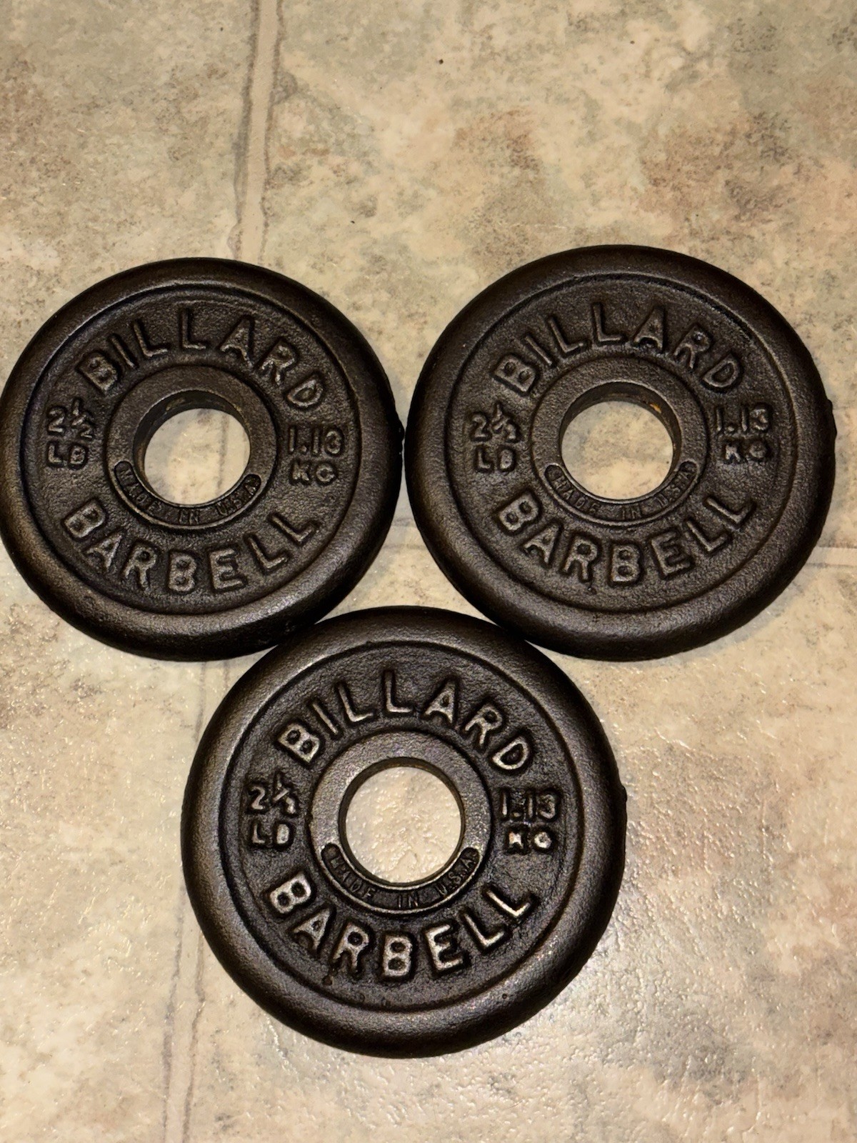 Vintage BILLARD Barbell (3) 2.5lbs Weight Plates Made In USA Rare HTF 7.5lbs