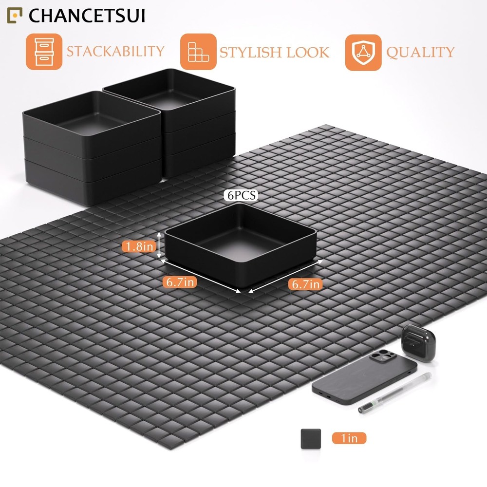 CHANCETSUI Black Stackable Vanity Organizer Trays: Thick Makeup Holder for Co...