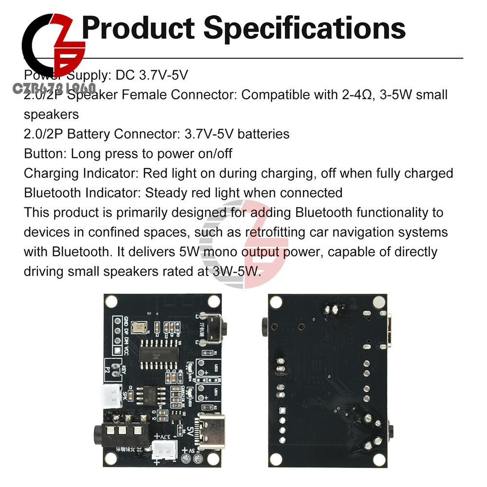 5PCS DC 5V 5W Bluetooth Amplifier Board Mono Mini Audio Module Type C Interface