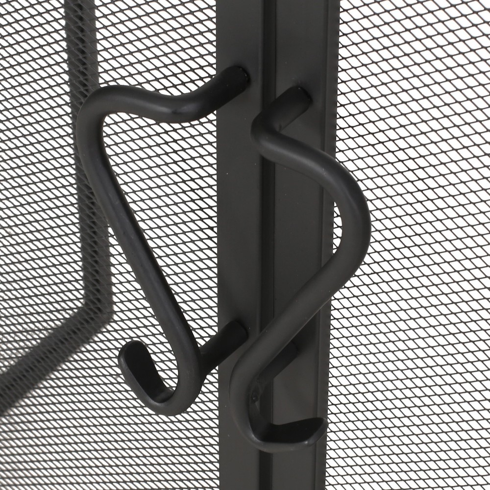 Modern 3 Panel Iron Folding Fireplace Screen with Doors and Tools Matte Black