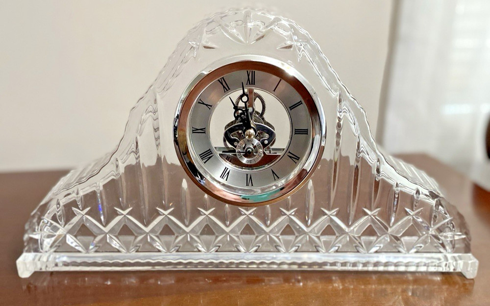 Large German Gorham Crystal Clock Lady Anne Silver Skeleton Clock
