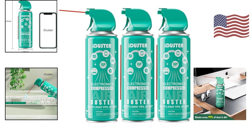 High-Pressure Air Duster 3-Pack - Perfect for Dusting Electronics & More