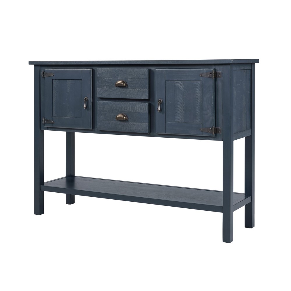 Solid Wood Sideboard Console Table w/ 2 Drawers, Cabinet, Navy Blue
