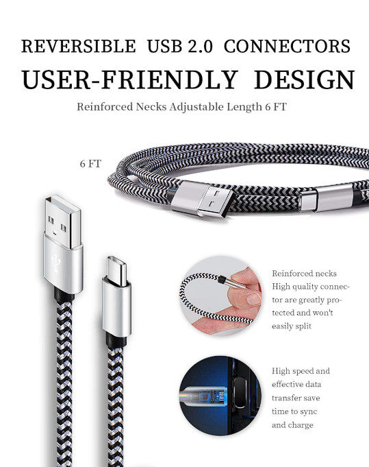 5 Pack Braided USB-C Charging Cables –6FT Fast Charge Type-C for Samsung Android
