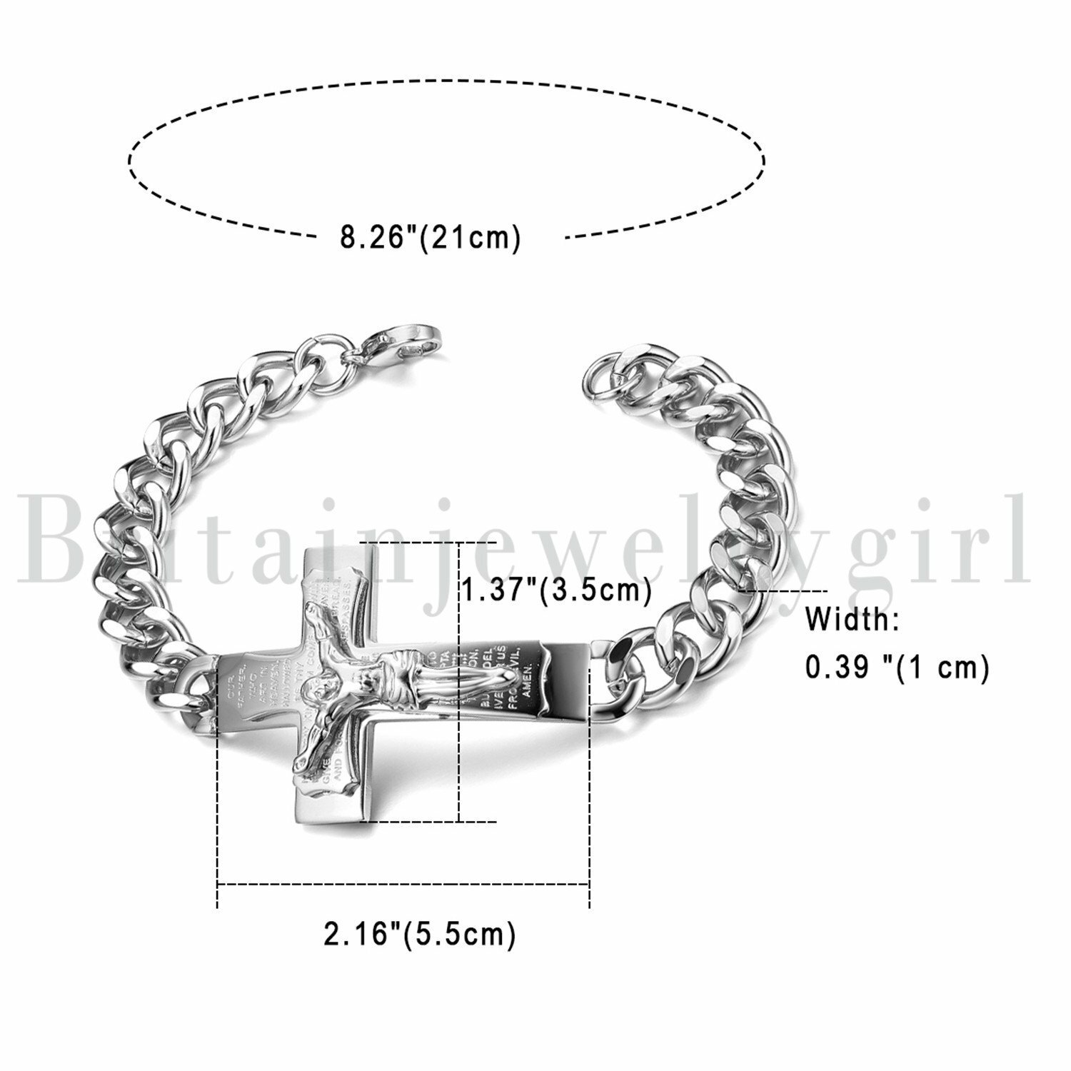 Stainless Steel Jesus Crucifix Cross Prayer Curb Chain Bracelet Wristband Men