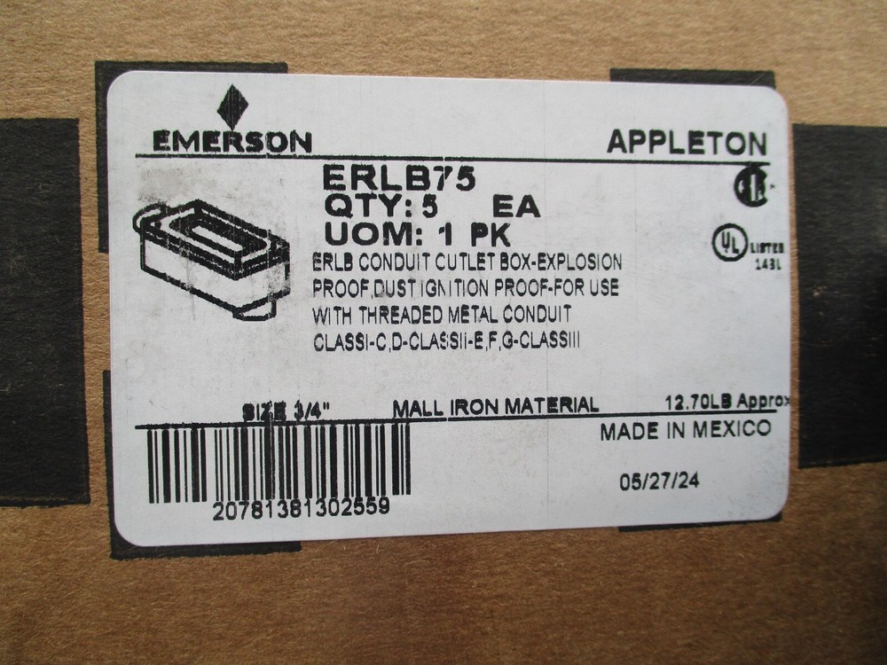 (QTY 1) APPLETON ERLB75 3/4" EXPLOSION PROOF LB FITTING *SAME DAY SHIP