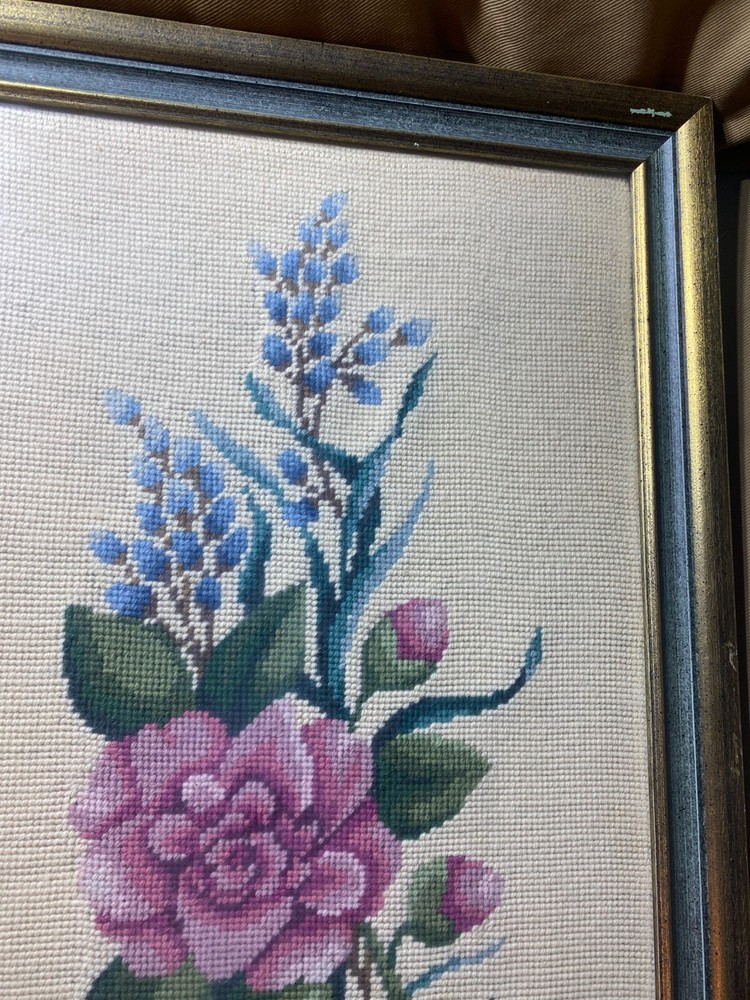 Large E.W Bailey 1966 Needlepoint "A Floral Scene" - Framed