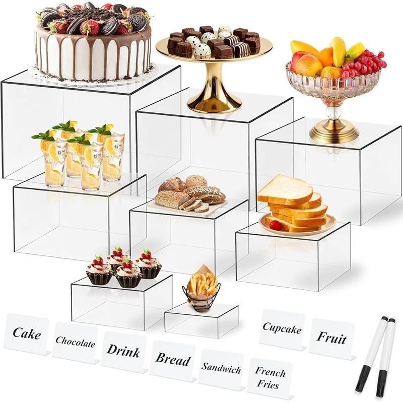 Acrylic Display Risers Set 8 Piece Clear Cube Storage Boxes Whiteboards Markers
