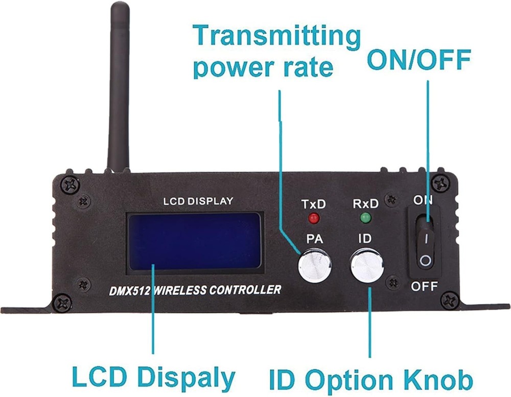 DMX 512 Controller 2.4G Wireless Transmitter Receiver LCD Display Power Adjus...