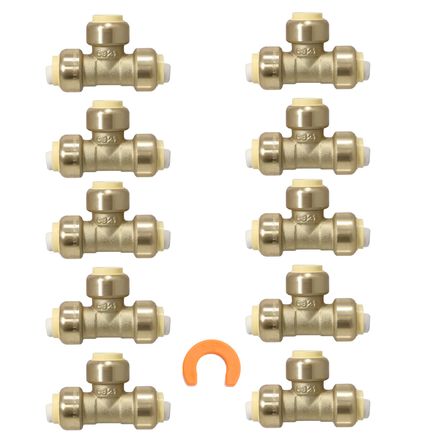 10 Pack XFITTING 1/2" Push Fit Tee w. 1 Disconnect Clip 1/2" Push to Connect Tee