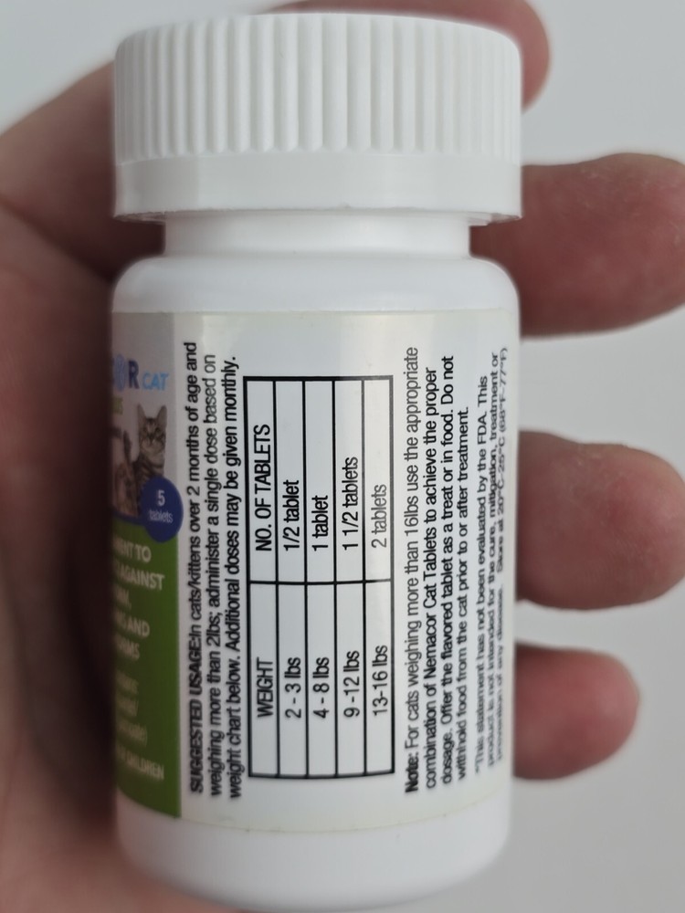 Nemacor Cat Kitten Tapeworm Plus: 5 Count Hookworm Roundworm 2-16lbs