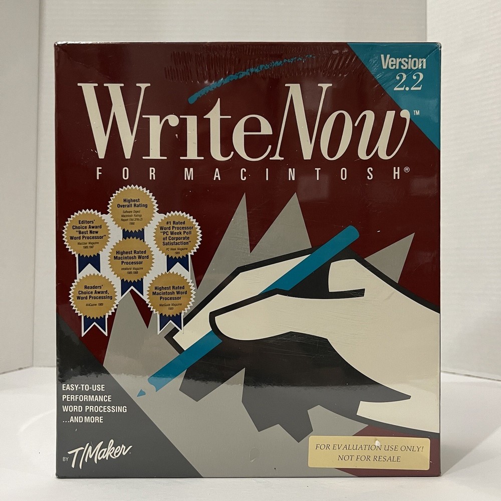 WriteNow Version 2.2 Macintosh  T/Maker For Evaluation Use Only Vintage New