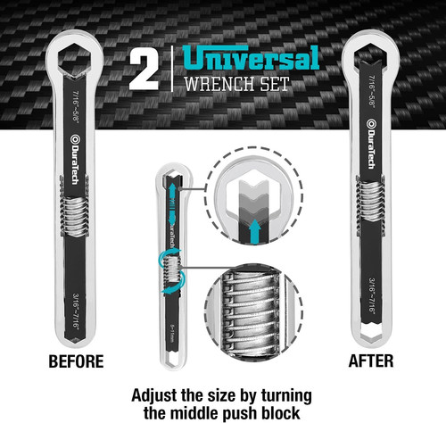 DURATECH Universal Wrench Set, Adjustable Doule Box End, Black, Silver