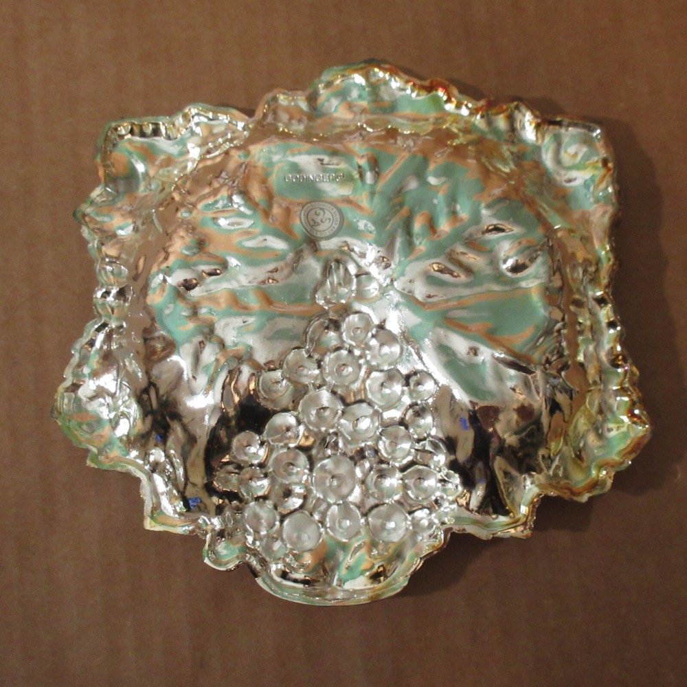 Vtg NOS w/Box GODINGER Silver Plate Candy Dish Grape Cluster & Leaf Design 7"×7"