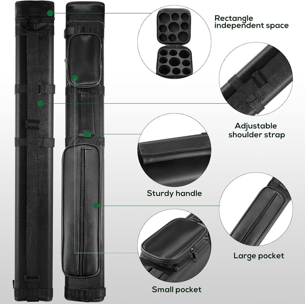 3x6 Pool Cue Hard Case - Protection with Adjustable Strap & Accessories