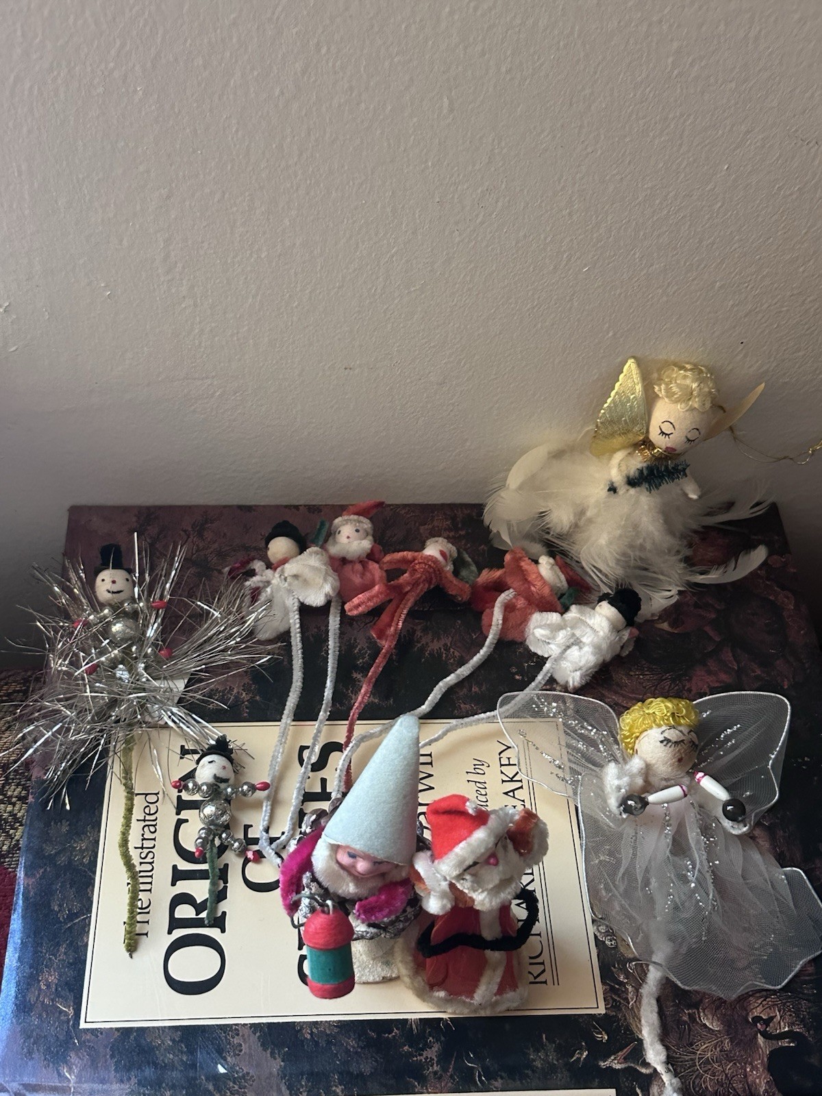 Bundle of rare Santa Claus Elfs Christmas Spun Cotton Heads Chenille Mid Century