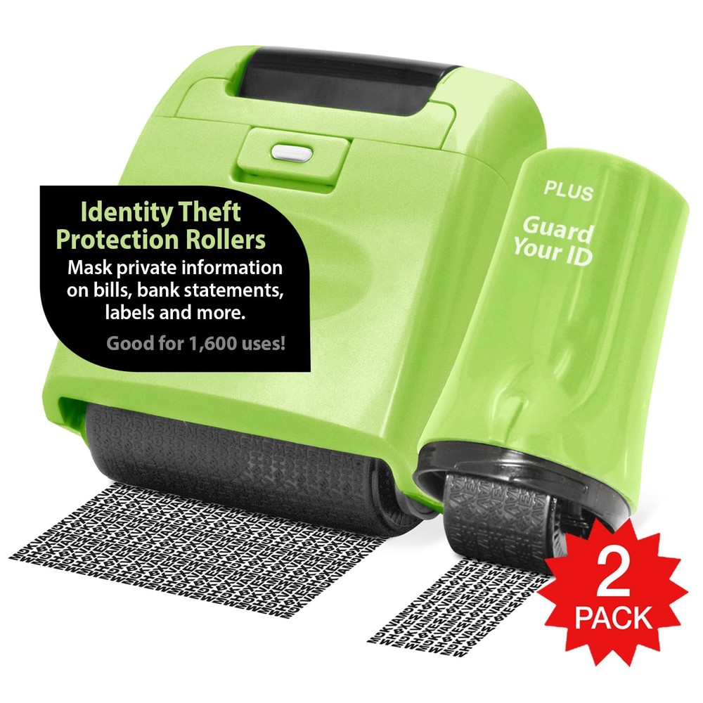 Identity Theft Prevention Wide Roller Security Stamp Kit, 2-Pack, Green