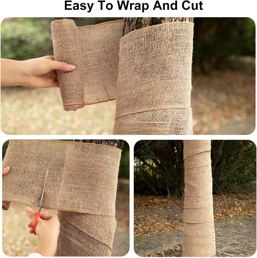 2 Rolls Burlap Tree Protector Wraps 7.8 × 9.8 Winter Tree Trunk Guards Protect